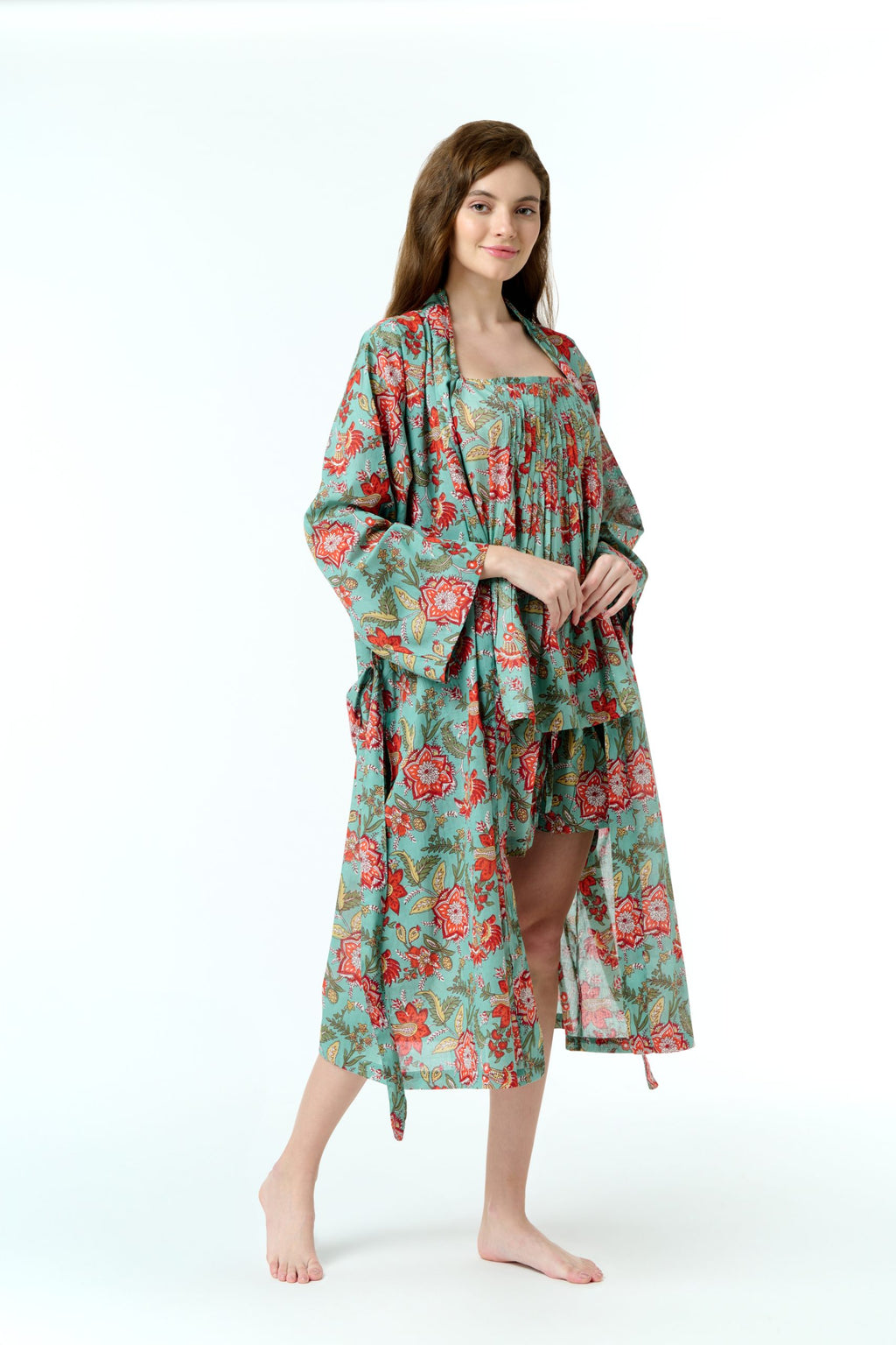 Rose 100% Cotton Dressing Gown - Jade