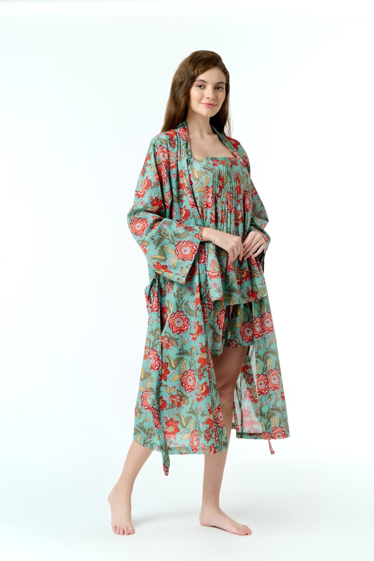 Rose 100% Cotton Dressing Gown - Jade