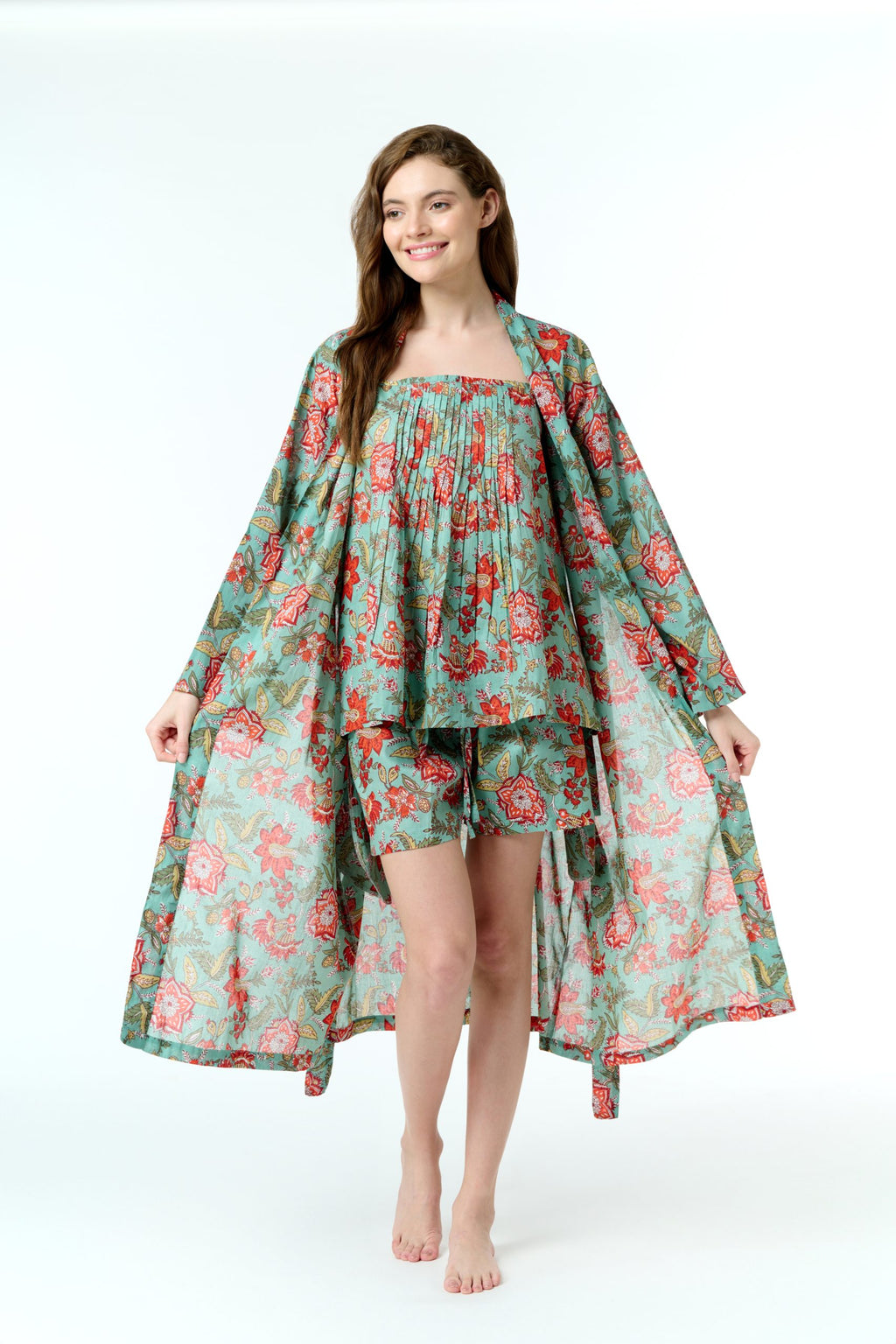 Rose 100% Cotton Dressing Gown - Jade