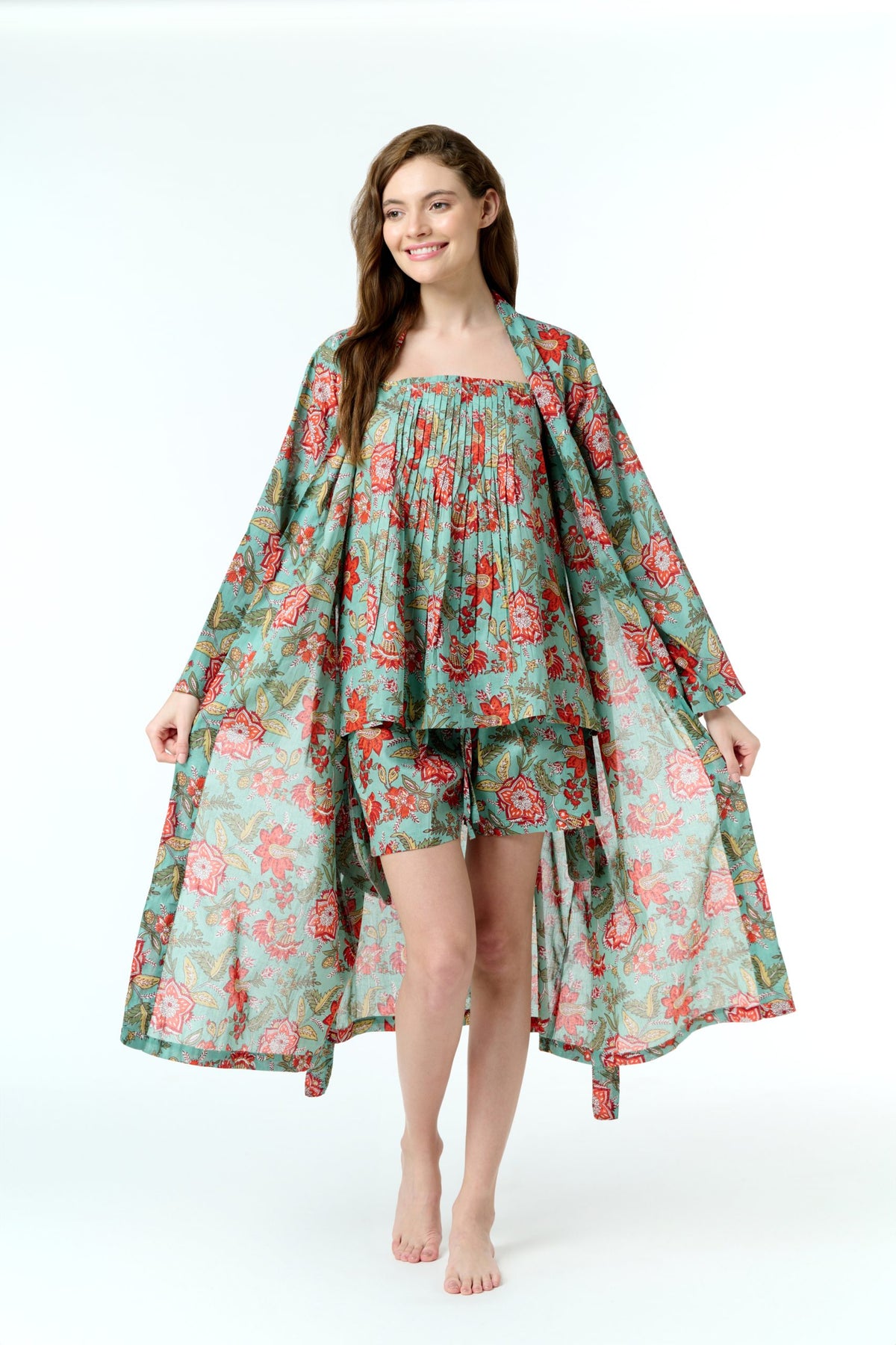 Rose 100% Cotton Dressing Gown - Jade