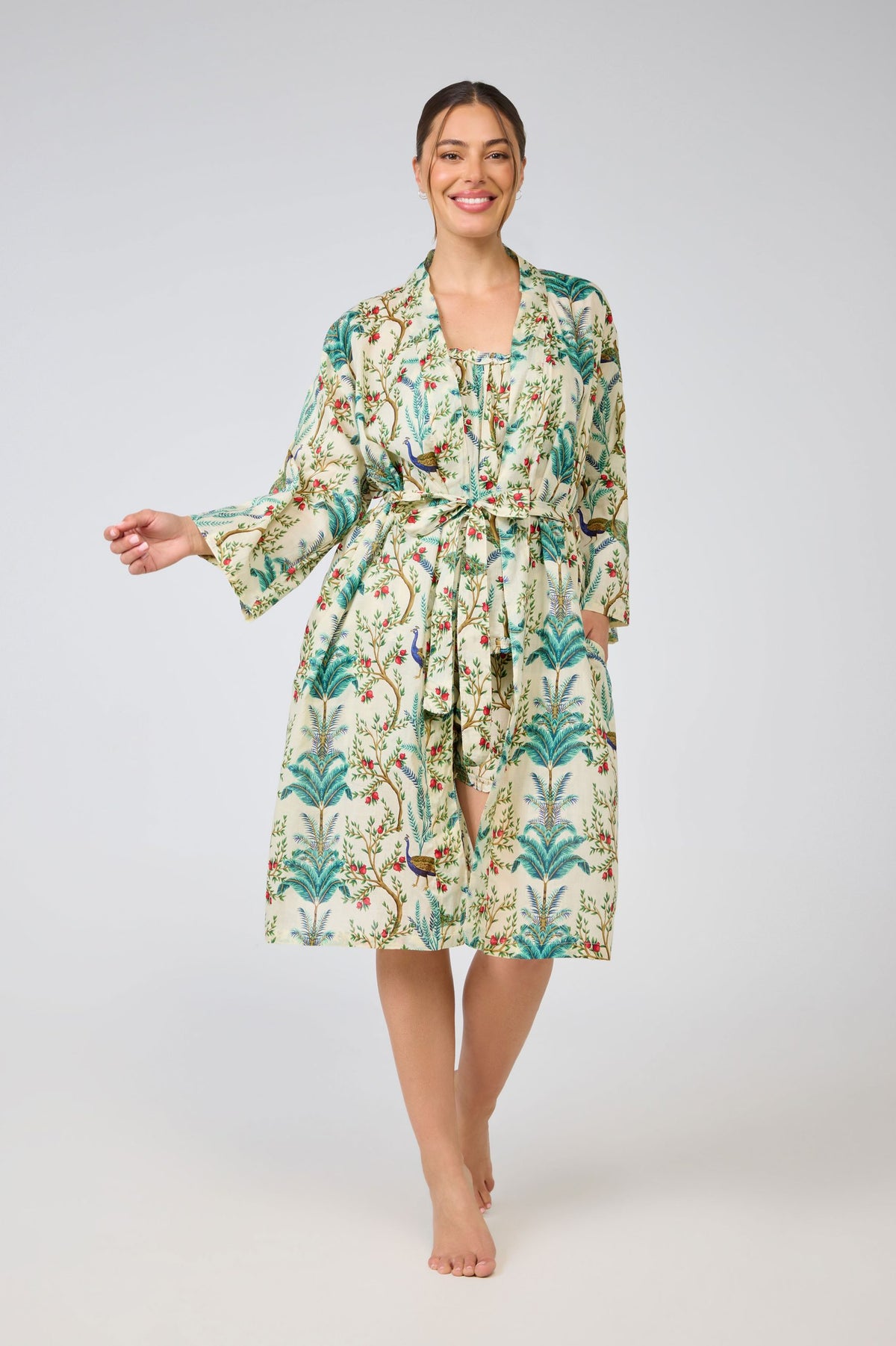 Rose 100% Cotton Dressing Gown - Peacock