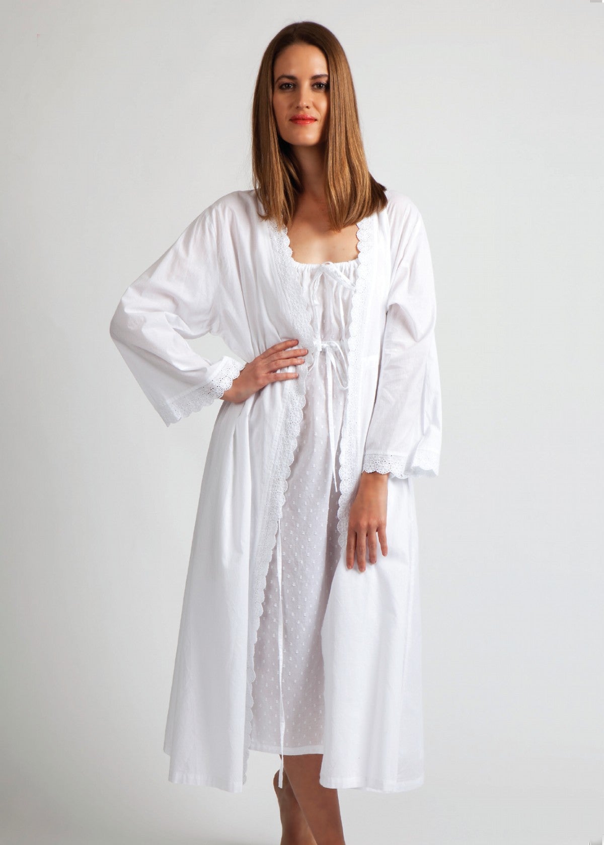 Ruth 100% Cotton White Dressing Gown | One Size