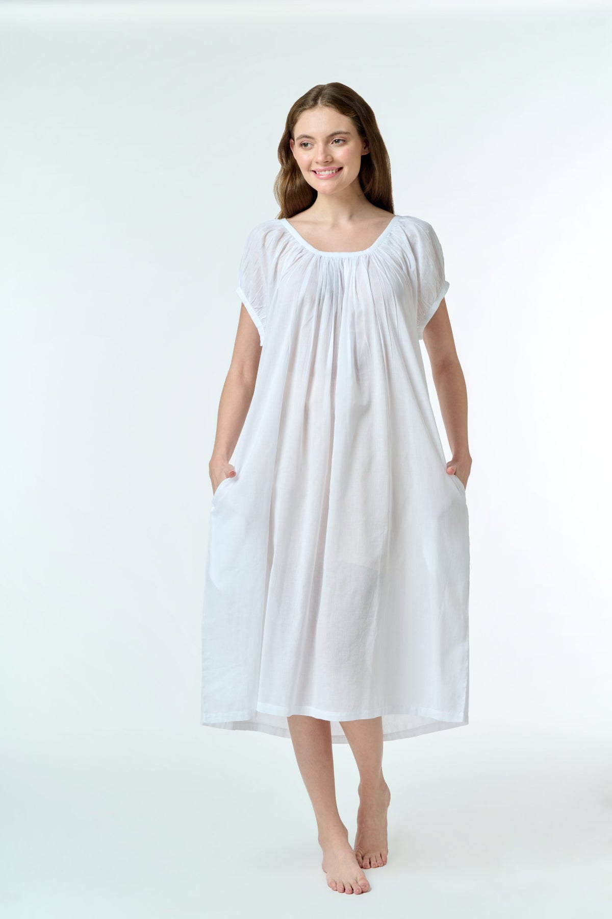 Vera 100% Cotton Capped Sleeve Nightie - White