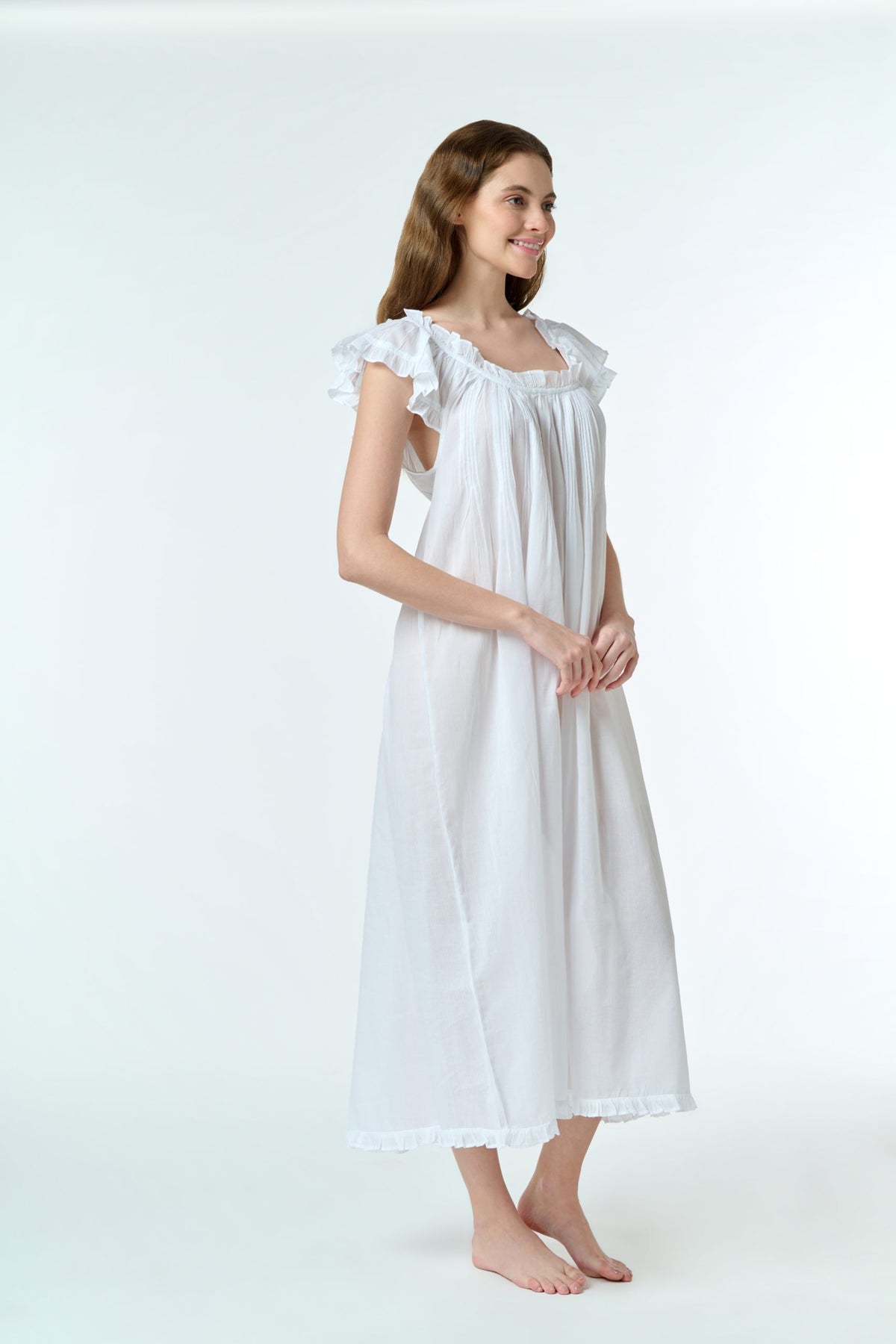Iris 100% Cotton Capped Sleeve Nightie - White