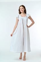 Iris 100% Cotton Capped Sleeve Nightie - White