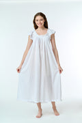 Iris 100% Cotton Capped Sleeve Nightie - White
