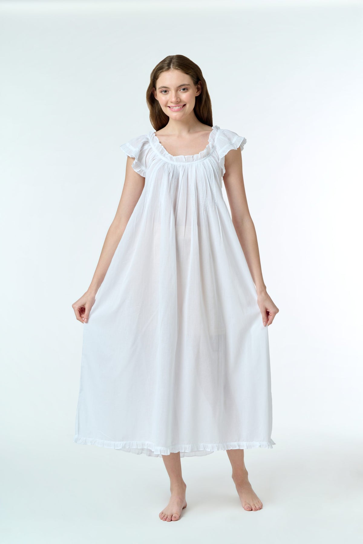 Iris 100% Cotton Capped Sleeve Nightie - White