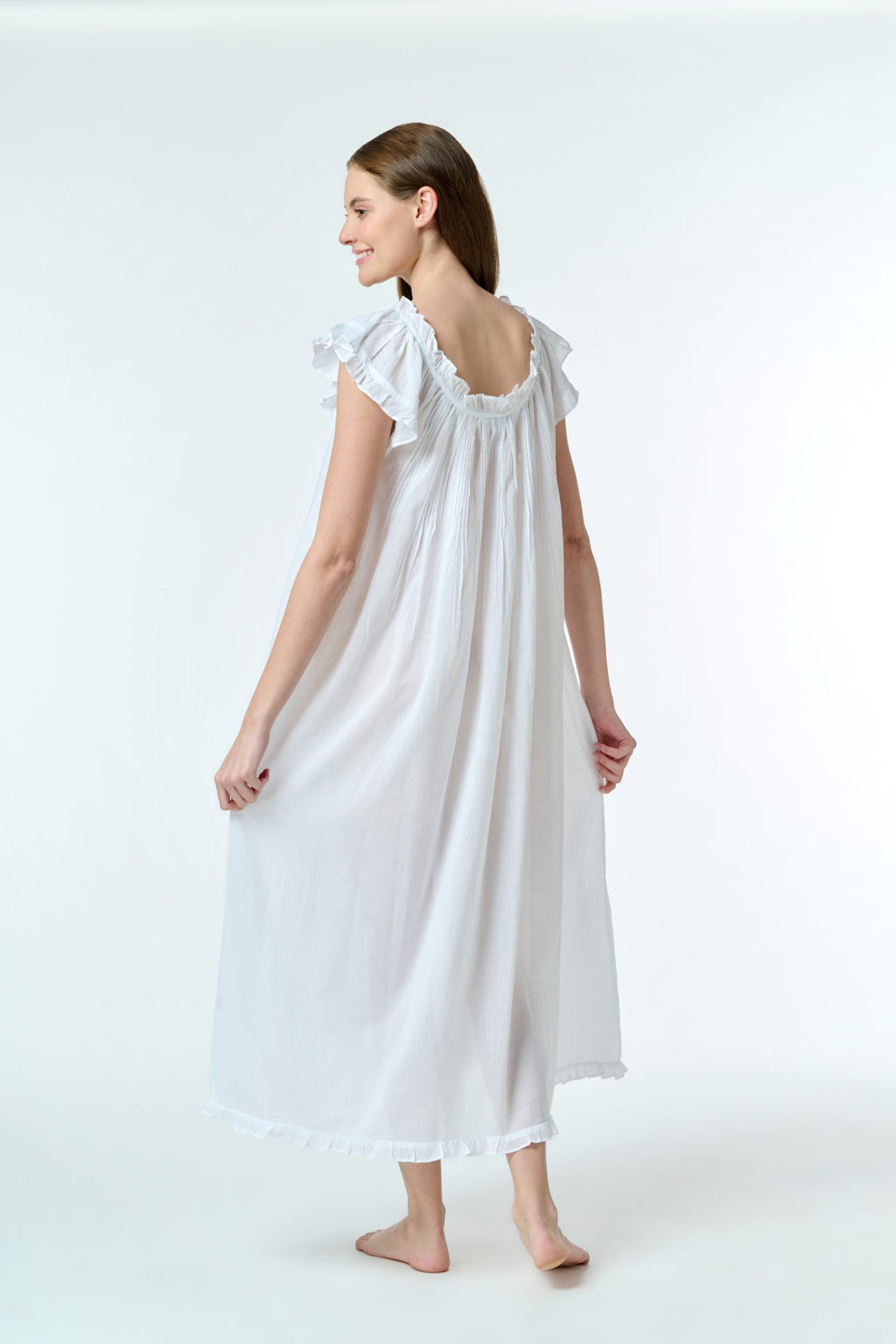 Iris 100% Cotton Capped Sleeve Nightie - White