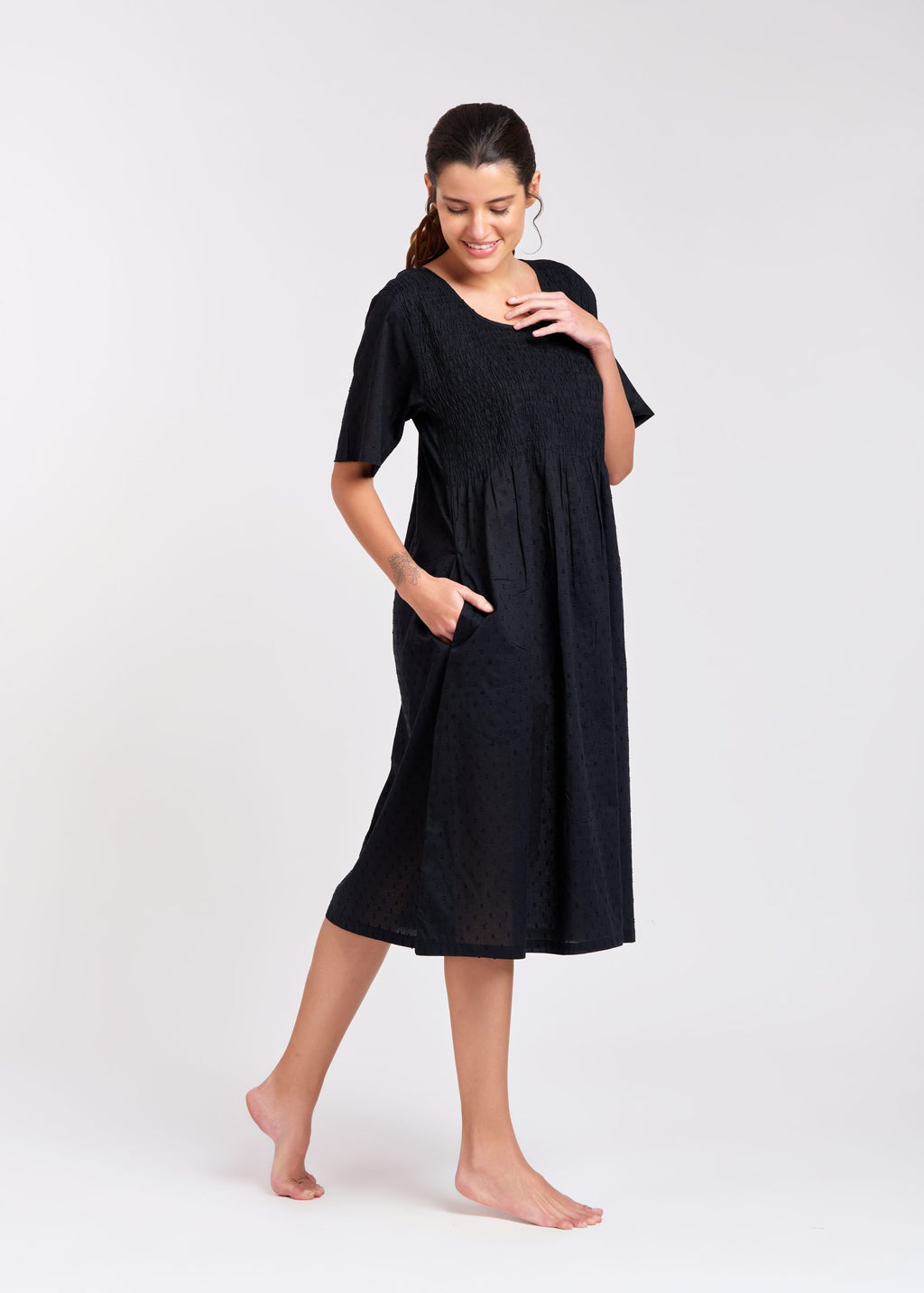 Mila 100% Cotton Nightie - Black