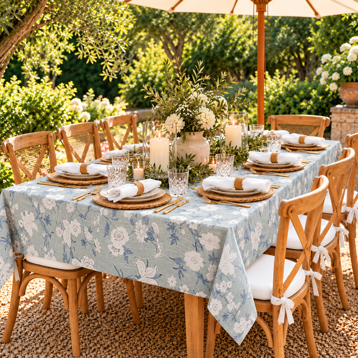 100% Cotton Rectangle Tablecloth – 150x270 cm Blue Grey