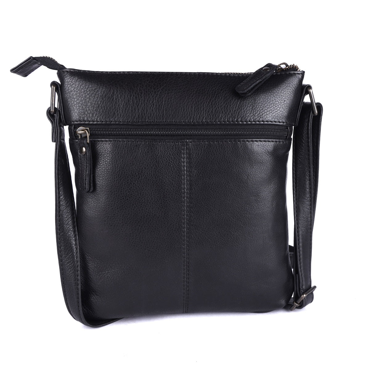 Rugged Hide Leather Zip Shoulder Bag - Lotus Black