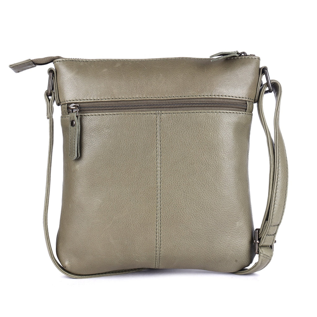 Rugged Hide Leather Zip Shoulder Bag - Lotus Olive