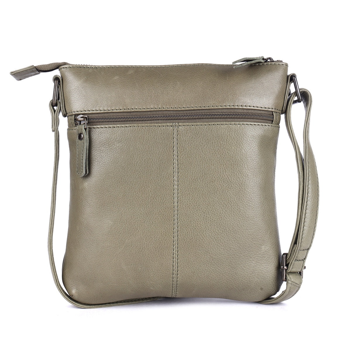 Rugged Hide Leather Zip Shoulder Bag - Lotus Olive