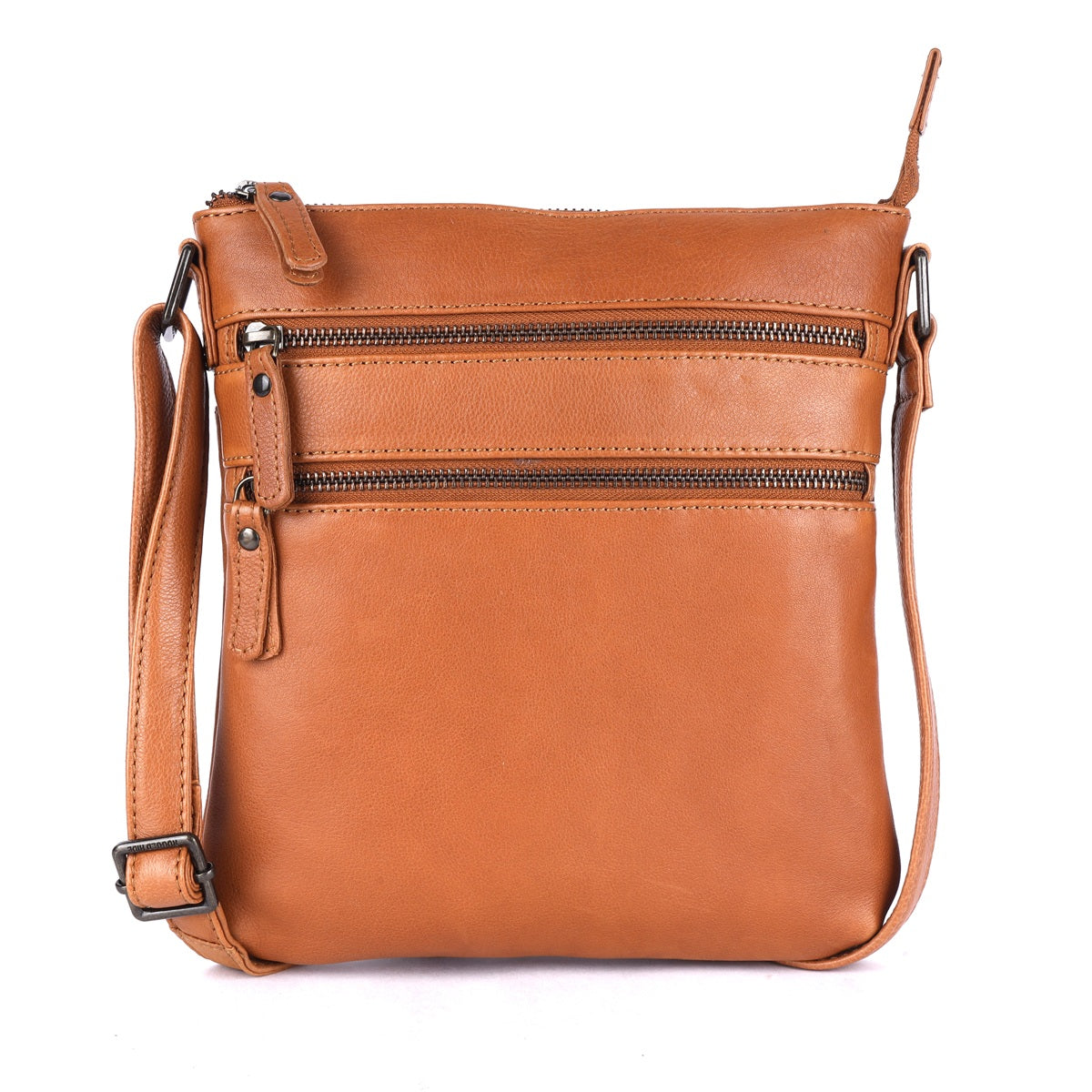 Rugged Hide Leather Zip Shoulder Bag - Lotus Tan