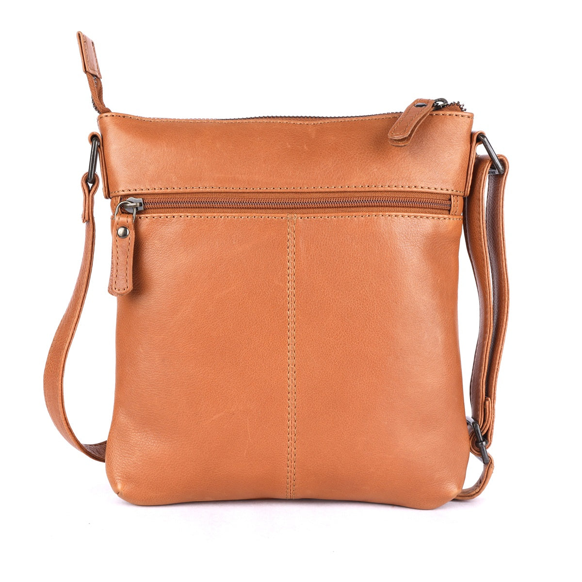 Rugged Hide Leather Zip Shoulder Bag - Lotus Tan