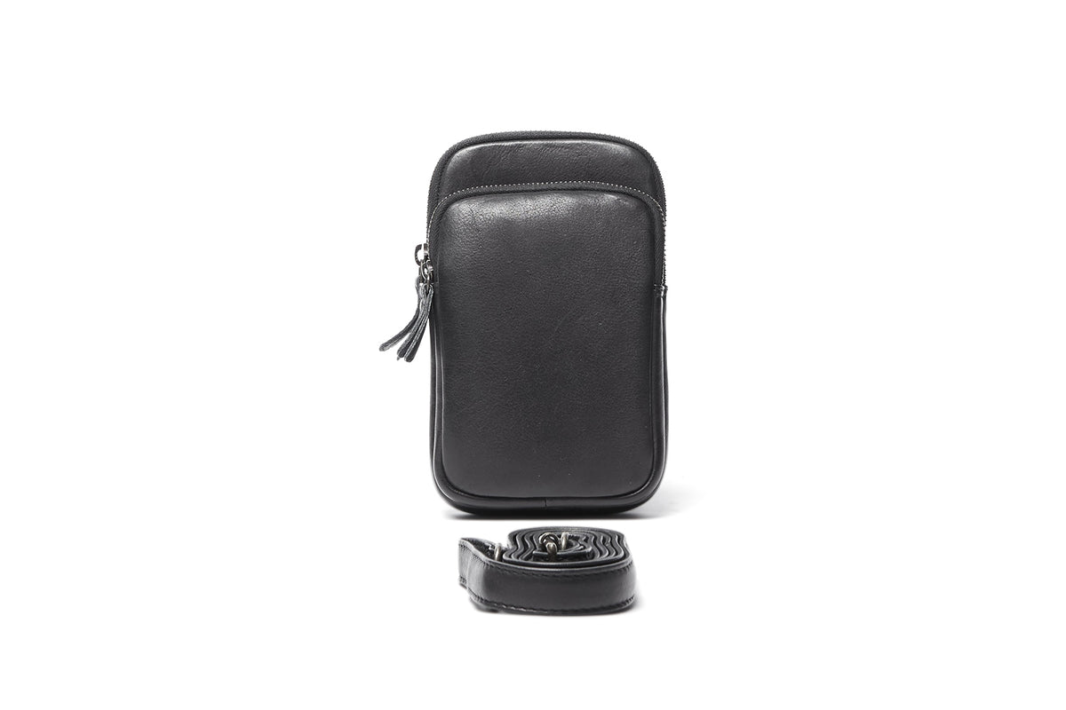 Rugged Hide Leather Phone Bag - Zita Black