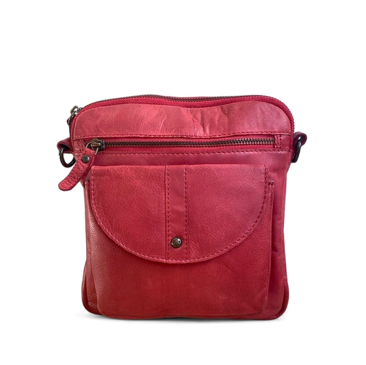 Rugged Hide Leather Crossbody Bag - Helen Red