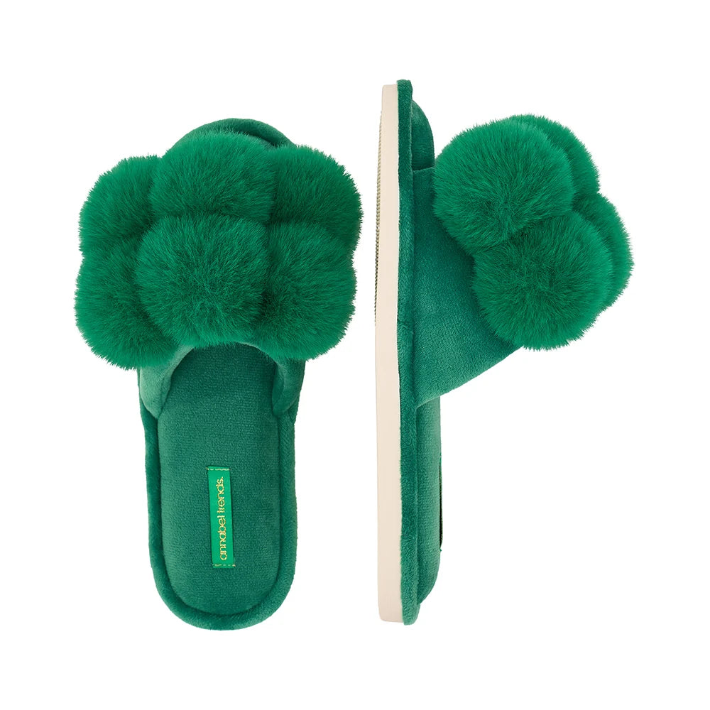 Pom Pom Slippers – Cosy Luxe -  Emerald Green