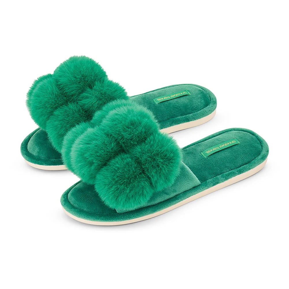Pom Pom Slippers – Cosy Luxe -  Emerald Green