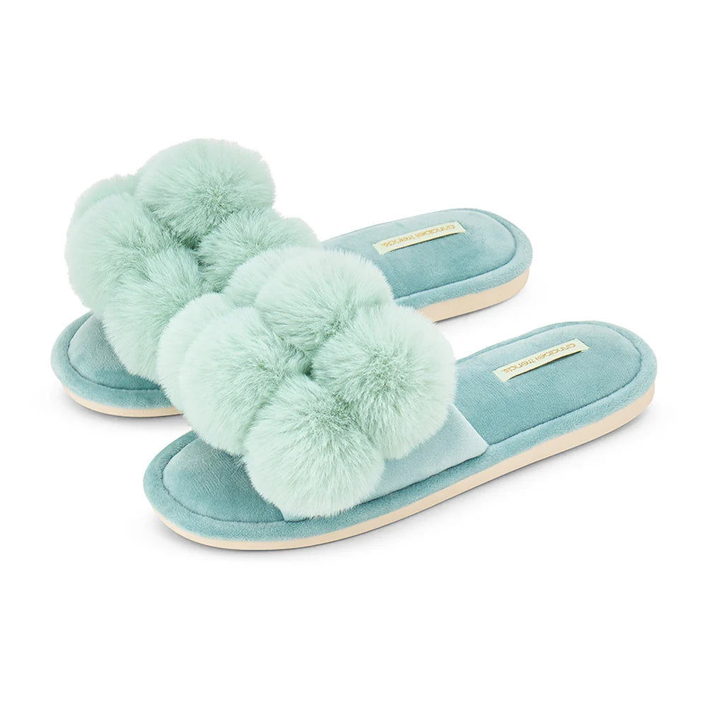 Pom Pom Slippers – Cosy Luxe - Mint Green