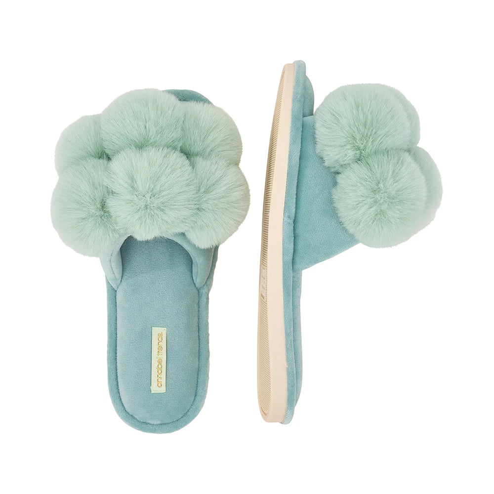 Pom Pom Slippers – Cosy Luxe - Mint Green