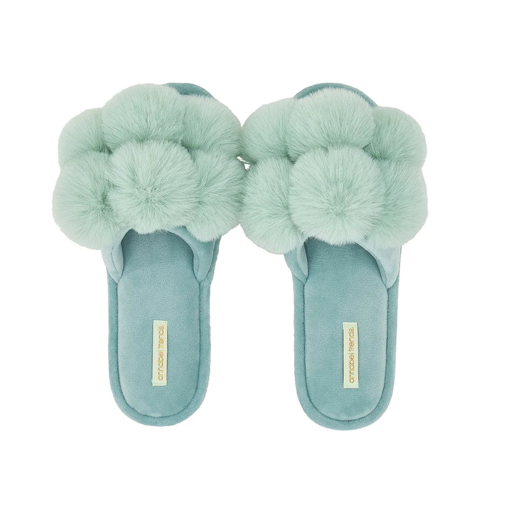 Pom Pom Slippers – Cosy Luxe - Mint Green