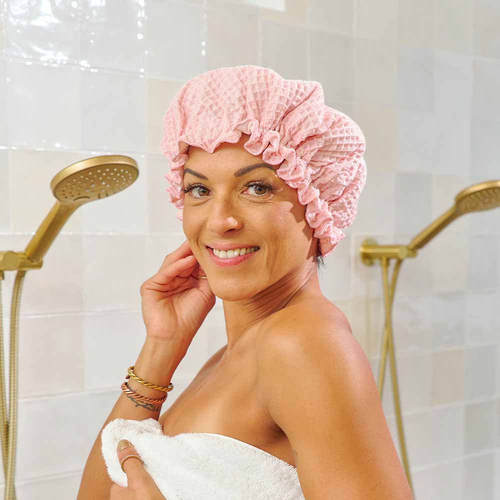 Shower Cap - Waffle Cotton - Pink