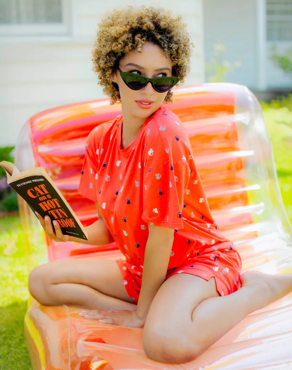 Womens Bamboo Jersey Nightie - Kitty Cat