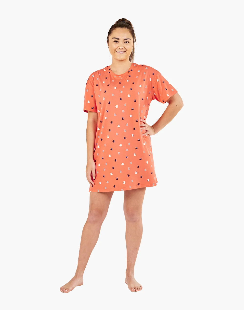 Womens Bamboo Jersey Nightie - Kitty Cat