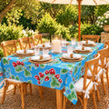 Mexican Oilcloth Tablecloth – Rectangle 120cm x 250cm - Blue-Strawberry