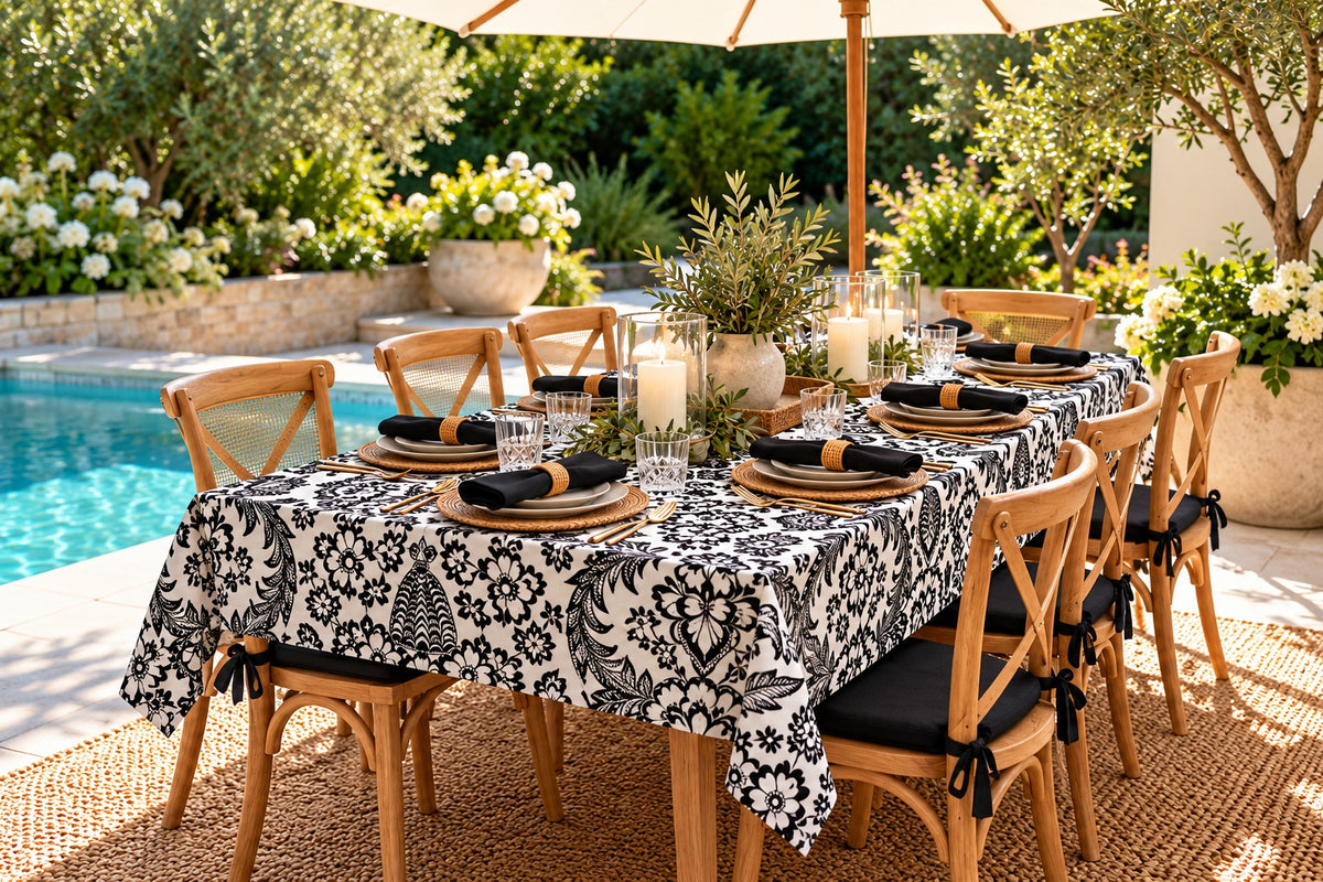 Mexican Oilcloth Tablecloth – Rectangle 120cm x 250cm - Eden Black