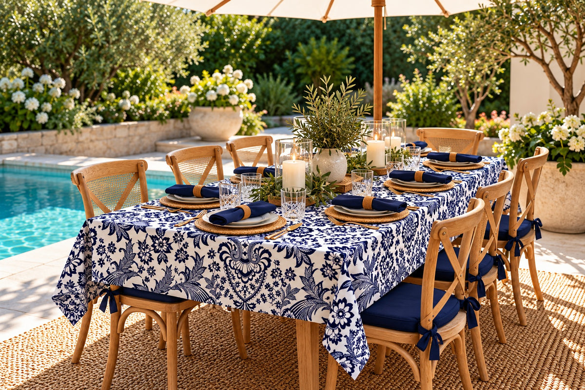 Mexican Oilcloth Tablecloth – Rectangle 120cm x 250cm - Eden Navy