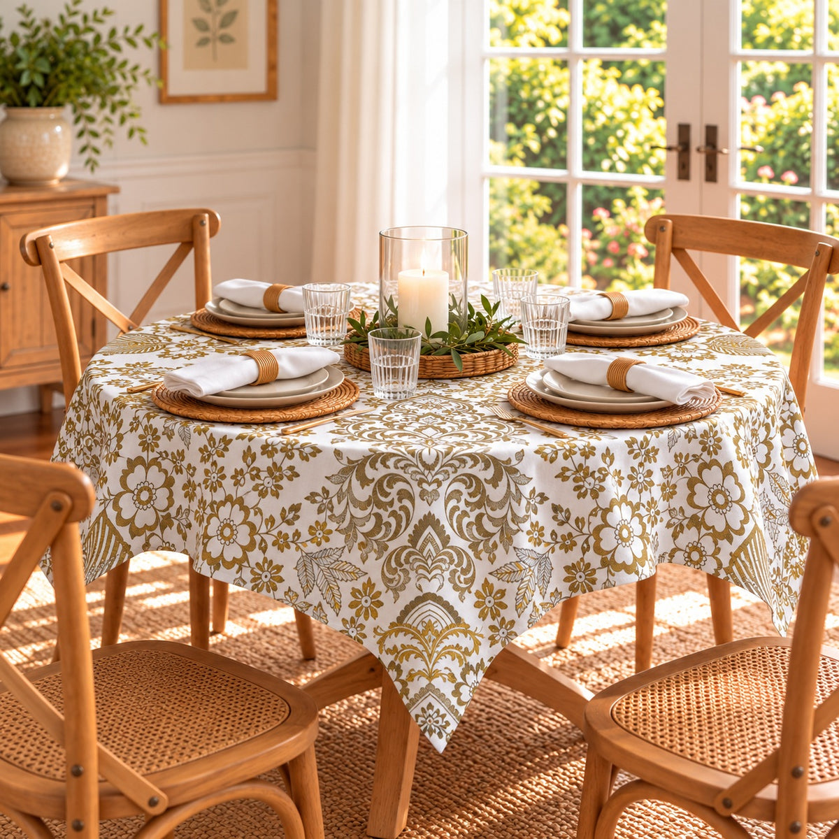 Mexican Oilcloth Tablecloth – Square 120cm x 120cm - Eden Gold