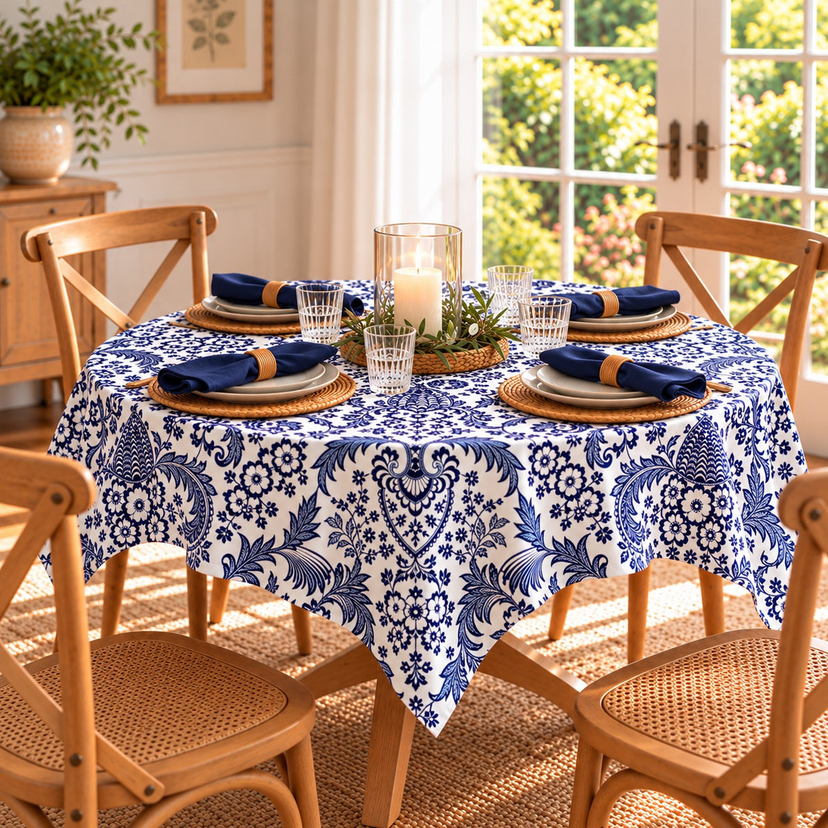 Mexican Oilcloth Tablecloth – Square 120cm x 120cm - Eden Navy