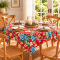 Mexican Oilcloth Tablecloth – Square 120cm x 120cm - Hibiscus red