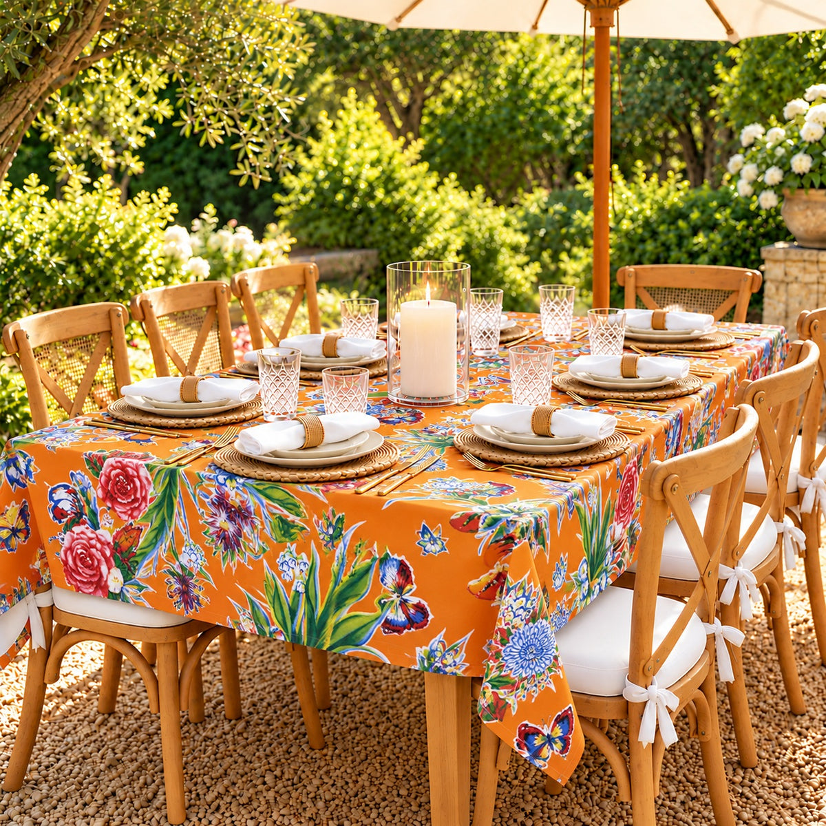 Mexican Oilcloth Tablecloth – Rectangle 120cm x 250cm - Butterfly Orange