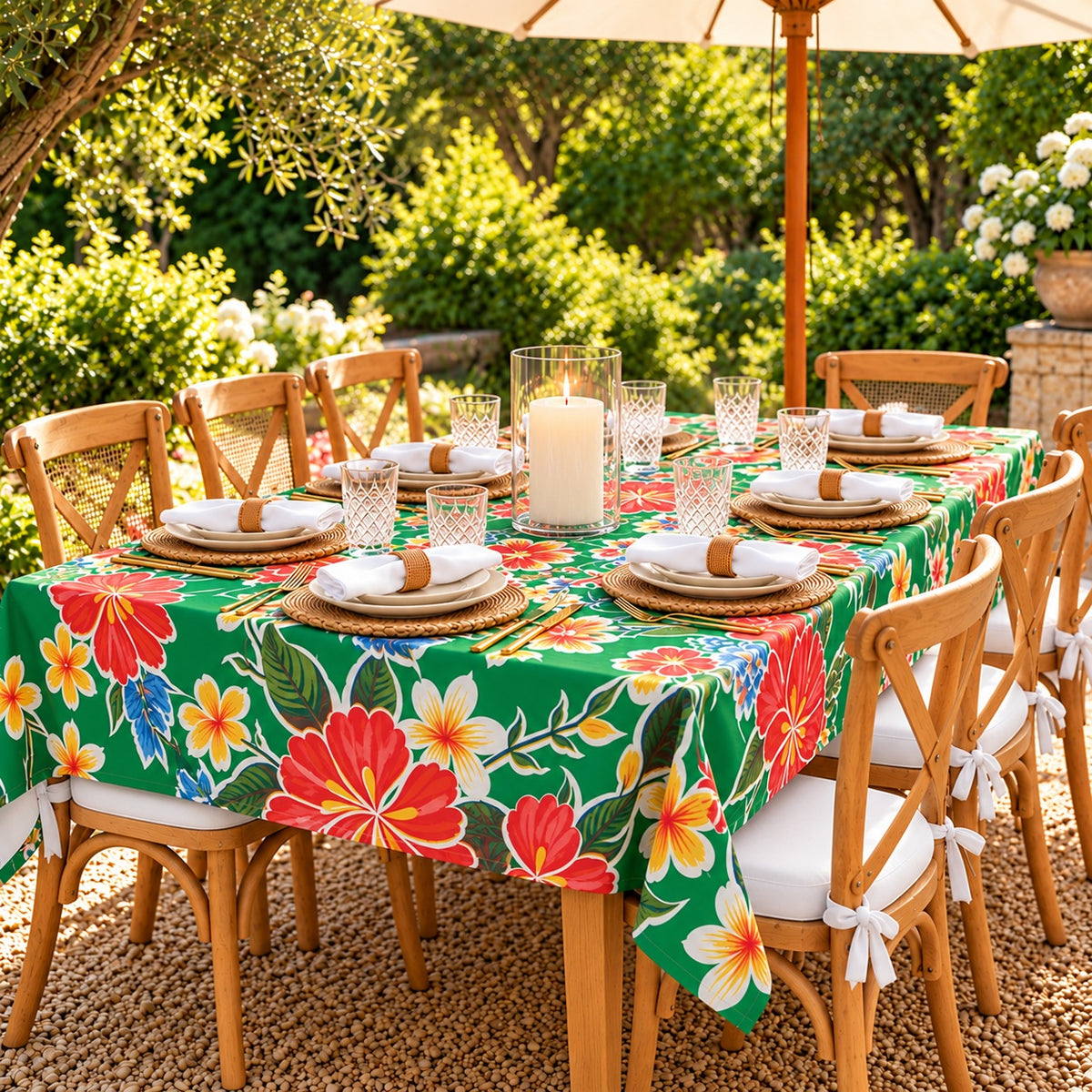 Mexican Oilcloth Tablecloth – Rectangle 120cm x 250cm - Hibiscus Green