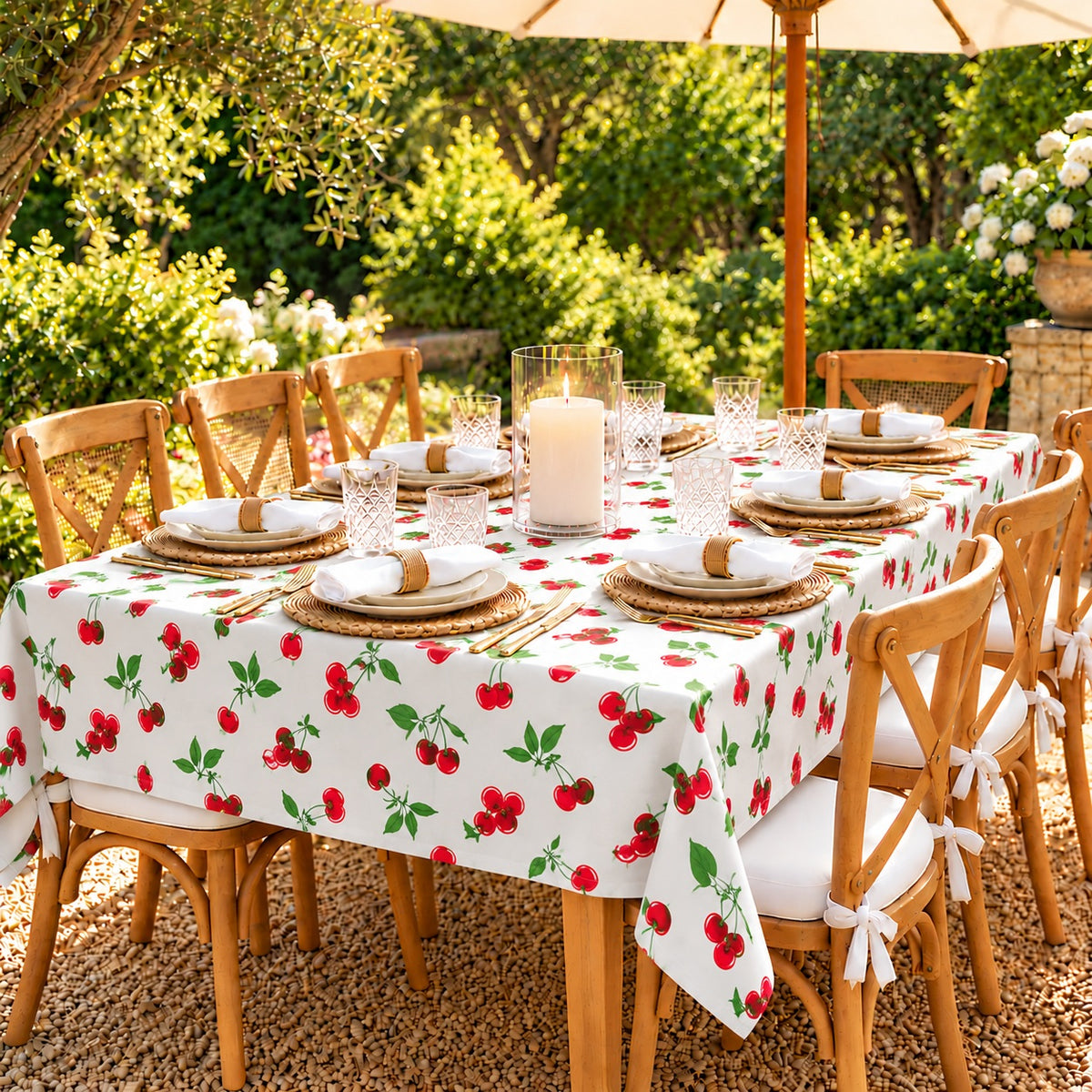 Mexican Oilcloth Tablecloth – Rectangle 120cm x 250cm - White Cherry