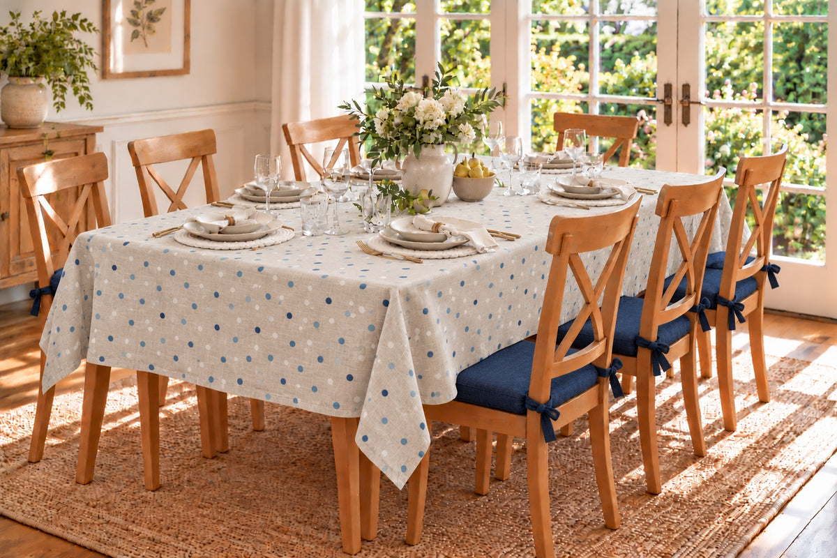 European Linen Stain Resistant Rectangle Tablecloth – 150x250cm Spots
