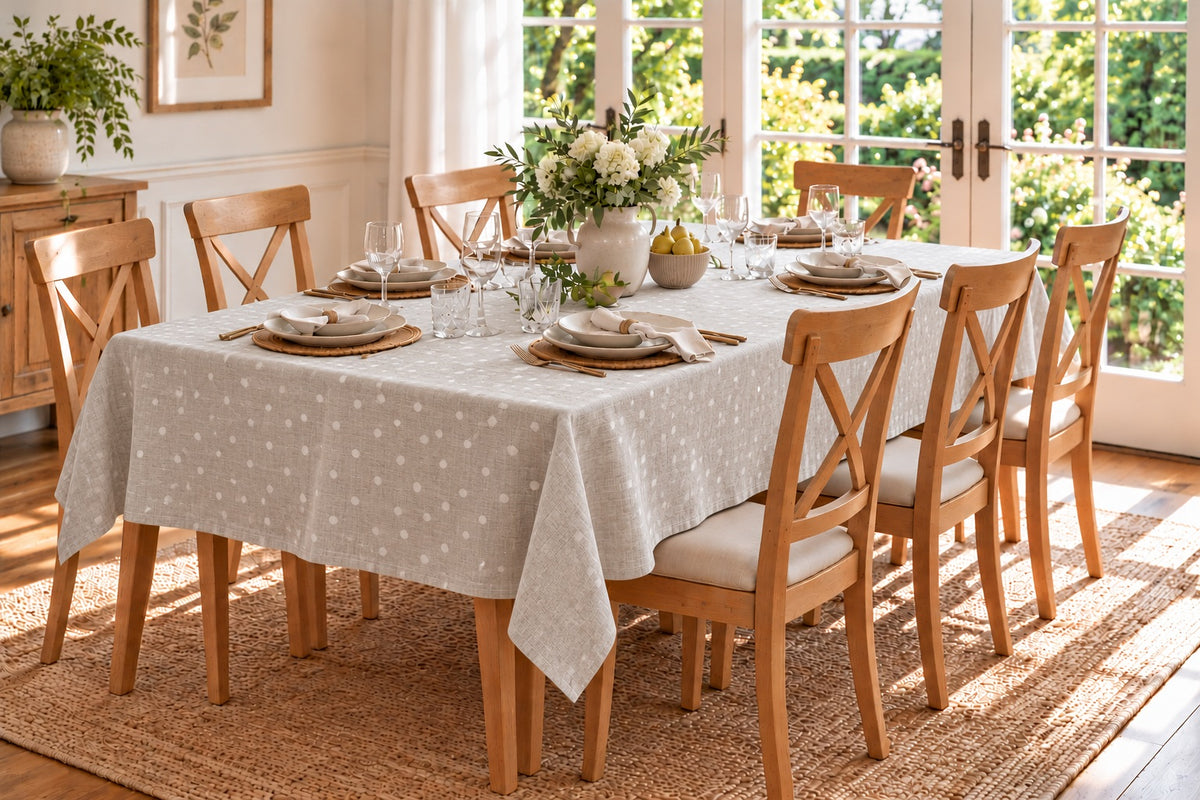 European Linen Stain Resistant Rectangle Tablecloth – 150x250cm Spots