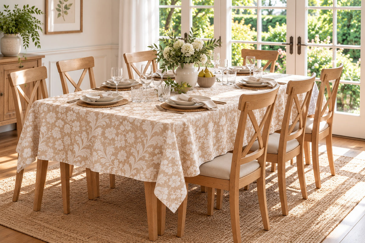 European Linen Stain Resistant Rectangle Tablecloth – 150x250cm Versailles