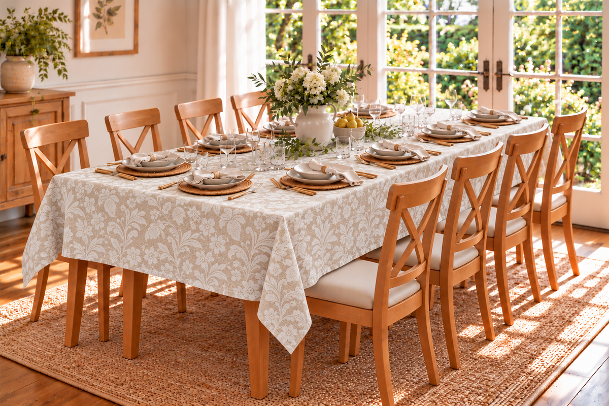 European Linen Stain Resistant Rectangle Tablecloth – 150x300cm Versailles