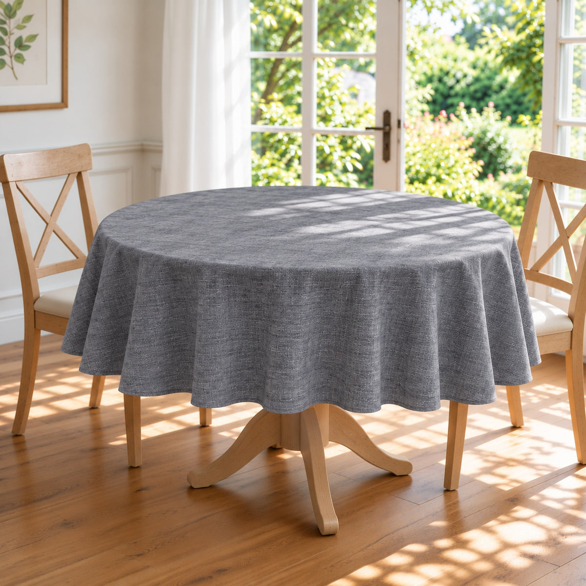 European Linen Stain Resistant Round Tablecloth – 150cm Denim