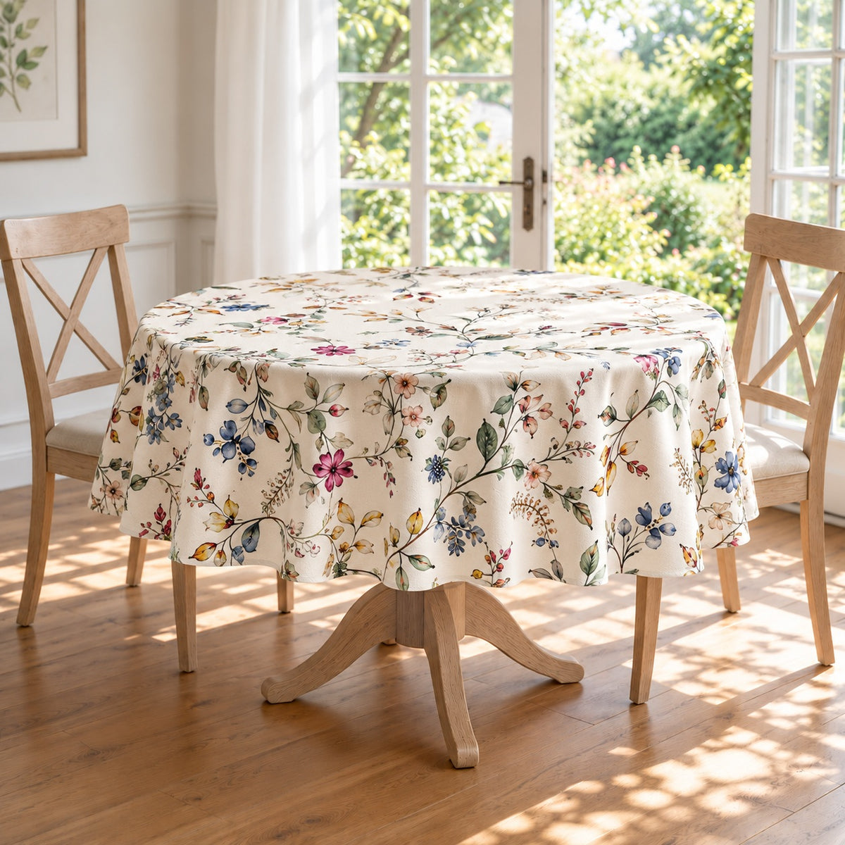 European Linen Stain Resistant Round Tablecloth – 150cm Garden