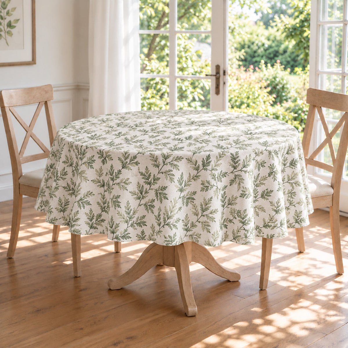 European Linen Stain Resistant Round Tablecloth – 150cm Fern