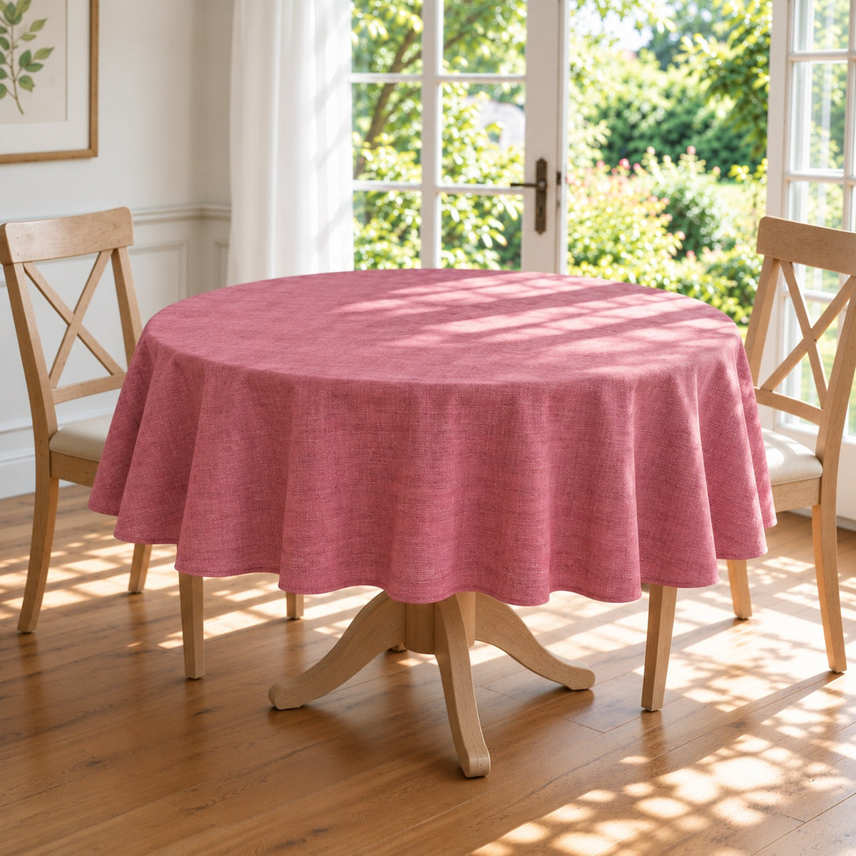 European Linen Stain Resistant Round Tablecloth – 150cm Red