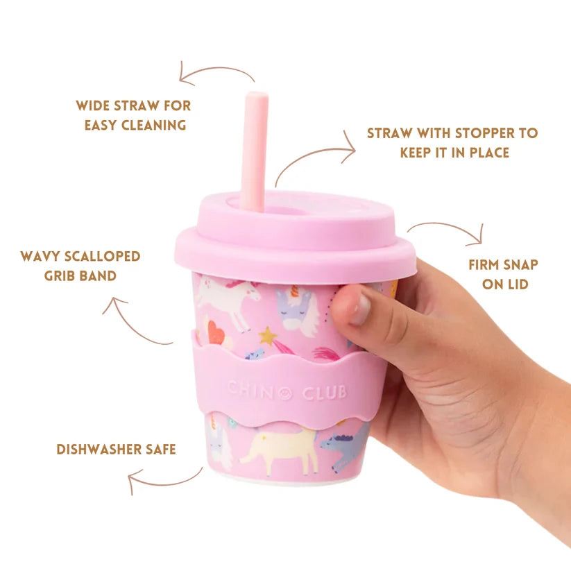 Bamboo Babychino Cup Silicone Lid & Straw - 4oz – Pink Unicorn