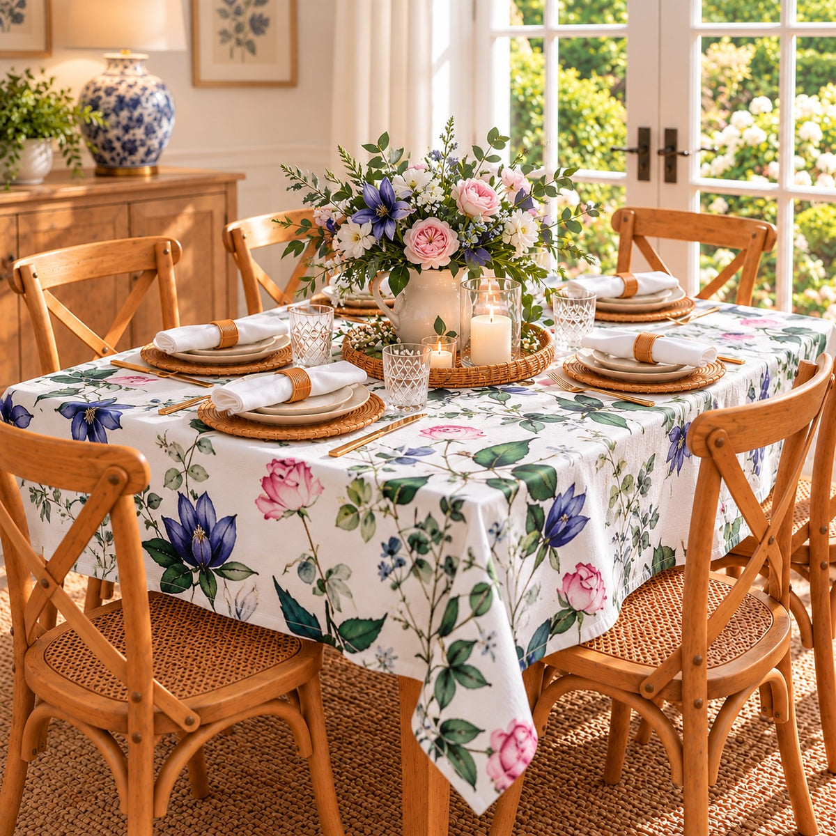 Botanica 100% Cotton Rectangle Tablecloth – 149x230cm - Floral Garden