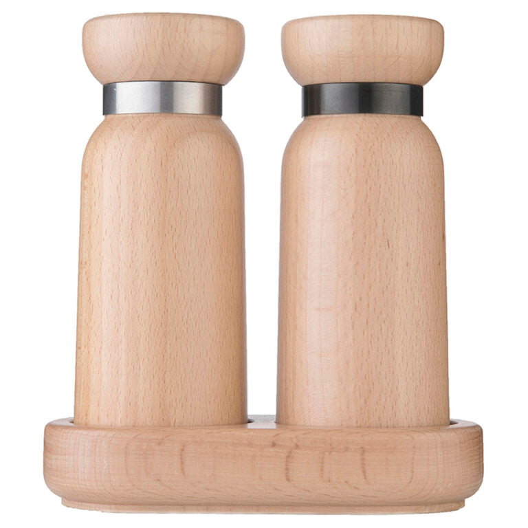 Bayeux Wood Salt and Pepper Grinder Set - Adjustable Ceramic Mechanism - Natural