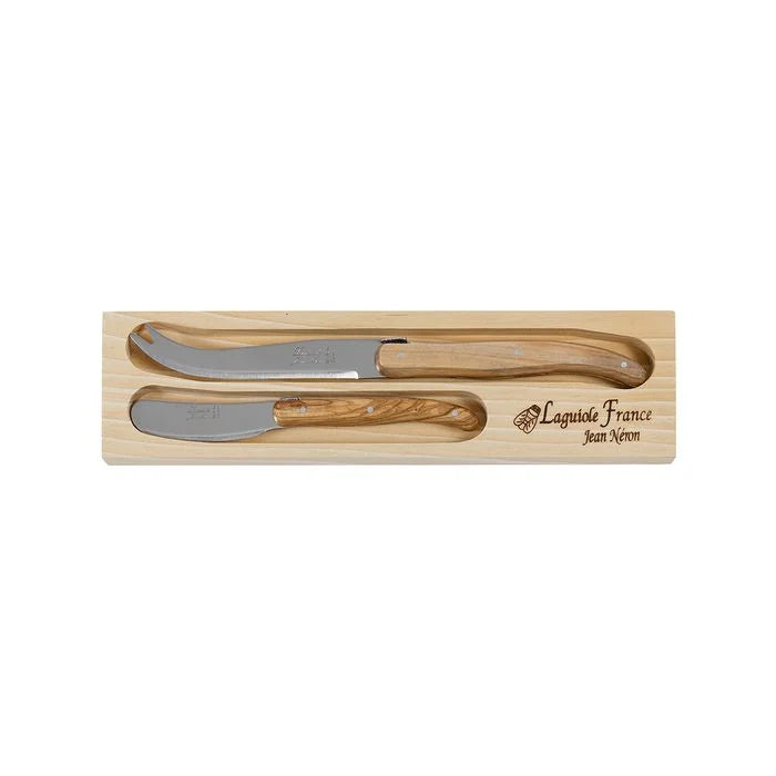 Laguiole Jean Neron 2pc Cheese Knife & Spreader Set - Olive Wood